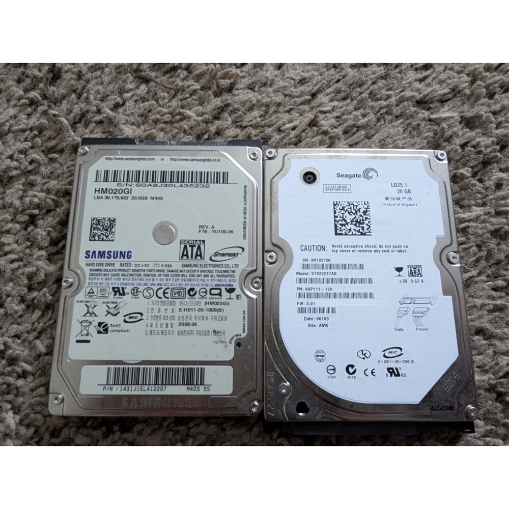 Samsung & Seagate 20GB 2.5 SATA HDD Hard Drives Lot of 2 Vintage Tech